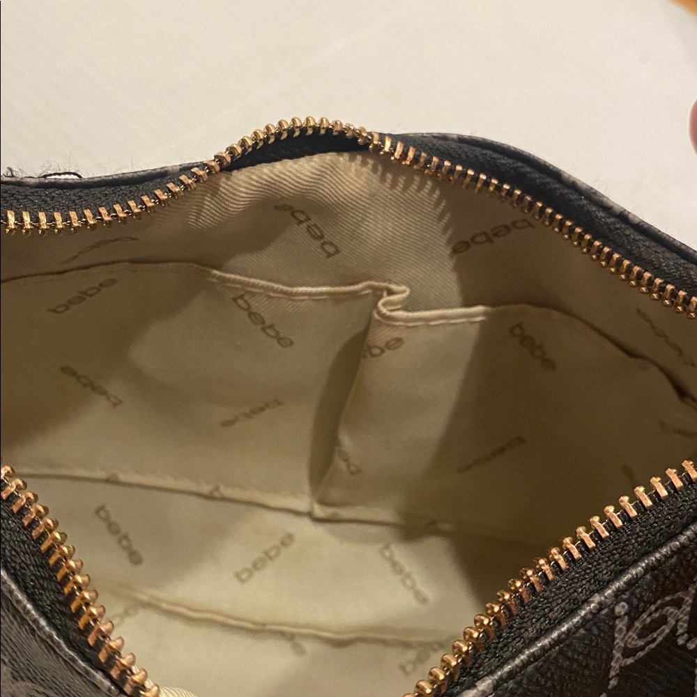 Bebe Small Compact Monogram Brown & Gold Shoulder Bag with removable chain - Picture 13 of 16